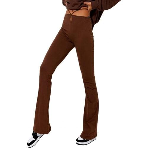 2021 new Women Pants Solid Color Lace Up Polyester Breathable Wide Leg Trouser for Daily Life