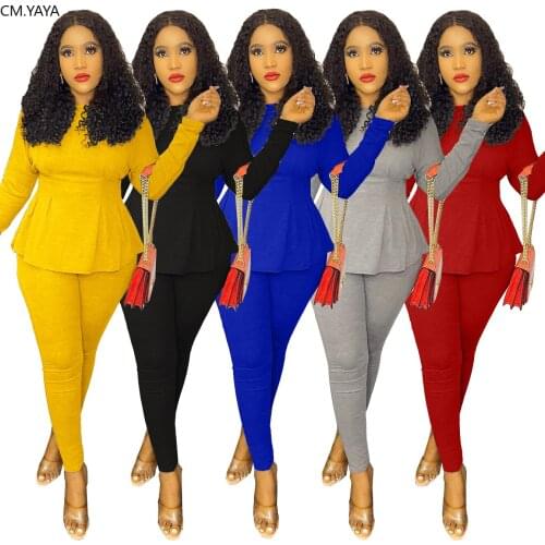 CM.YAYA Women Set Two Piece Set Tracksuit Batwing Sleeve Tee Tops Pencil Jogger Sweatpants Suit Fitness Outfit Matching Set