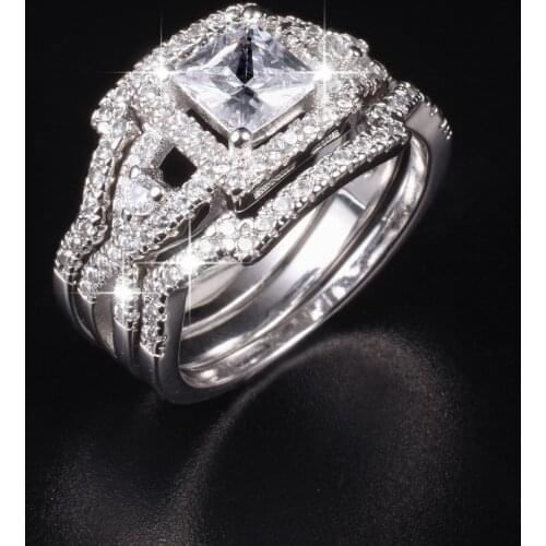 Luxury 925 Sterling Silver birthstone ring for Women Fashion Design Wedding Anniversary Bride Ring Finger jewelry 3-IN-1 SZ 5-10