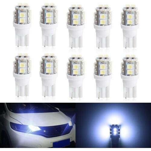 10pcs Car LED Light T10 W5W 168 194 1210 3528 10 SMD Auto Interior Signal Lamp Tail Wedge Bulb 12V DC 6000K White