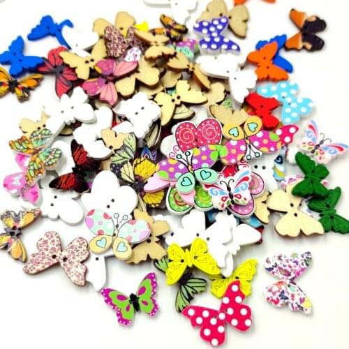 100/50pcs Multicolor Butterfly Wooden Buttons Fit Sewing And Scrapbooking Sewing Buttons For Craft DIY Decoration Child Clothes