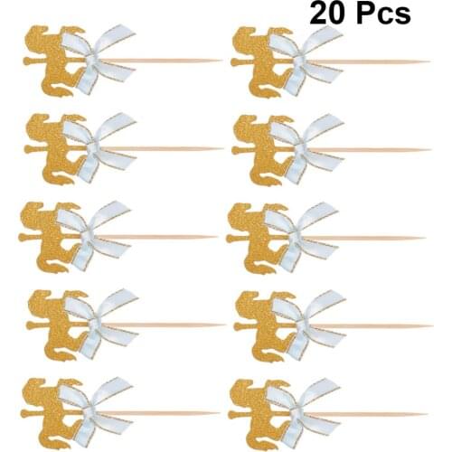 20Pcs Lovely Carousel Shape Cake Toppers Delicate Cupcake Dessert Toppers Party Bithday Decoration (Blue Bowknot)
