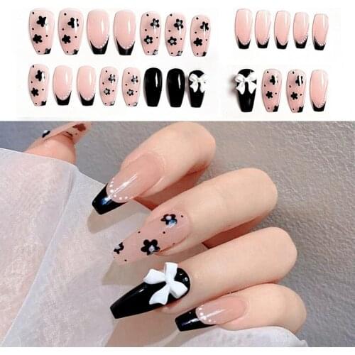 24Pcs/Set Nail Bow Tip Wearable Ice Penetration ABS DIY Fake Knots Ultra Thin Waterproof Color Nails for Manicure Accessories