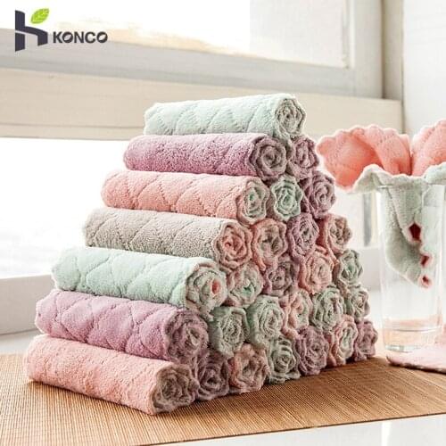 KONCO 5/10Pcs Microfiber Rags Cleaning Cloth Kitchen Dish Cloth Double-layer Absorbent Dishcloth Wiping Towel Kichen Tool