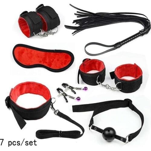 7 Pcs/set Hand Cuffs Footcuff Whip Rope Blindfold Sexy Lingerie Leather BDSM Sex Bondage Set Erotic Sex Toys For Couples