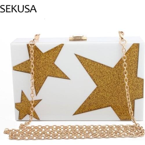 Acrylic Star Lady Evening Bags Sequined Metal Chain Shoulder Handbags Party Wedding 2021 New Design Purse