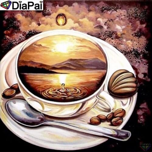 DiaPai Diamond Painting 5D DIY 100% Full Square/Round Drill "Coffee cup scenery" Diamond Embroidery Cross Stitch 3D Decor A24728