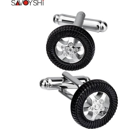 SAVOYSHI Auto Design Automobile Car Tire Cufflinks For Men Quality Copper Material Black Enamel Cuff Links Wholesale&retail