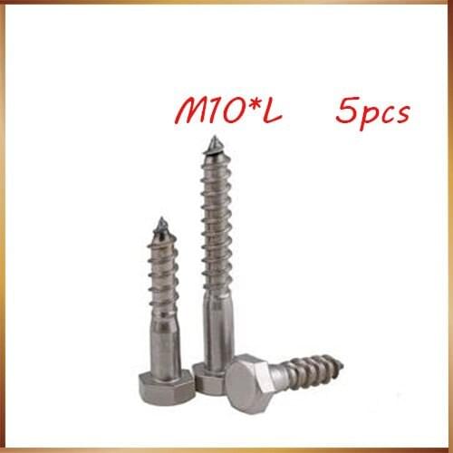Free shipping 5pcs 304 M10 Stainless Steel Self External Hexagon Hex Standard Tapping Wood Screws Bolts M10*55/60/70/80/90/100