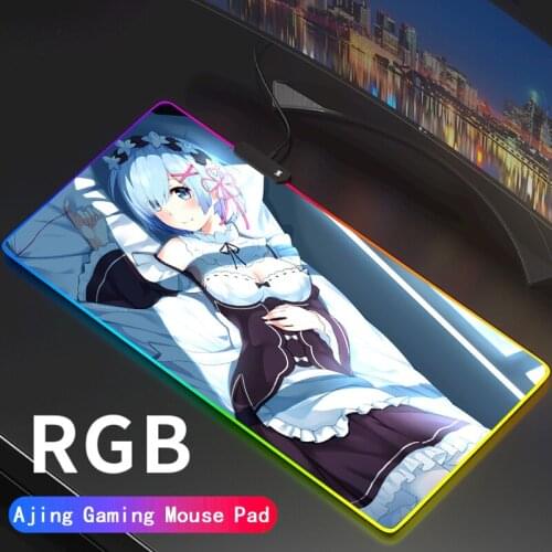 Rem RGB Large Re:Zero Gaming Mouse Pad 900x400mm LED Lighting Mousepad Gamer Computer Desk Mat Pad Emilia Gamer
