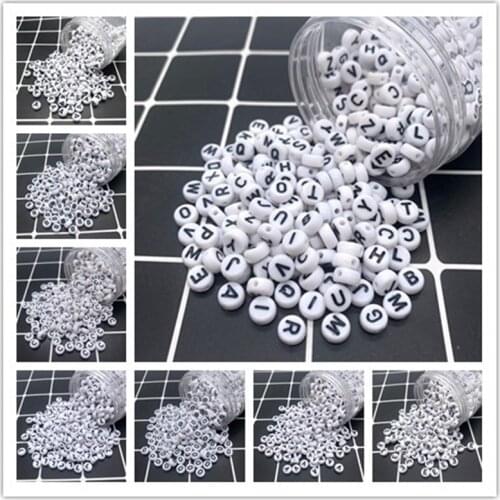 New 100pcs 7x4mm White Acrylic Alphabet / Letter Round Beads For Jewelry Making Diy Handmade Bracelet Necklace