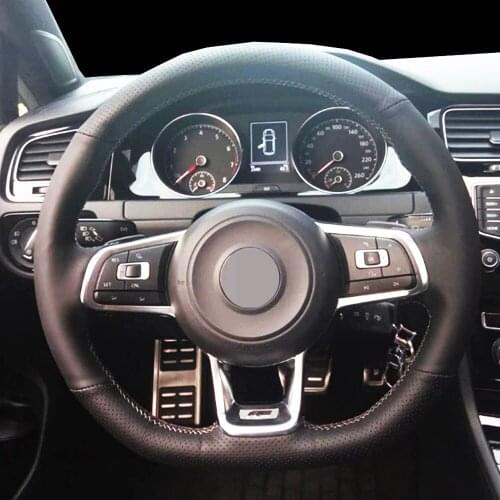 DIY Black Faux Leather Car Steering Wheel Cover For Volkswagen Golf 7 GTI Golf R MK7 VW Polo GTI Scirocco 2015 2016