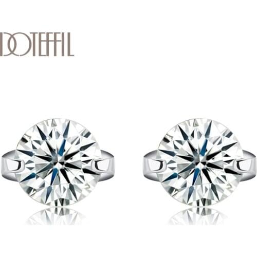 DOTEFFIL 925 Sterling Silver Round AAA zircon Earrings Charm Women Fashion Jewelry Wedding Engagement Party Gift