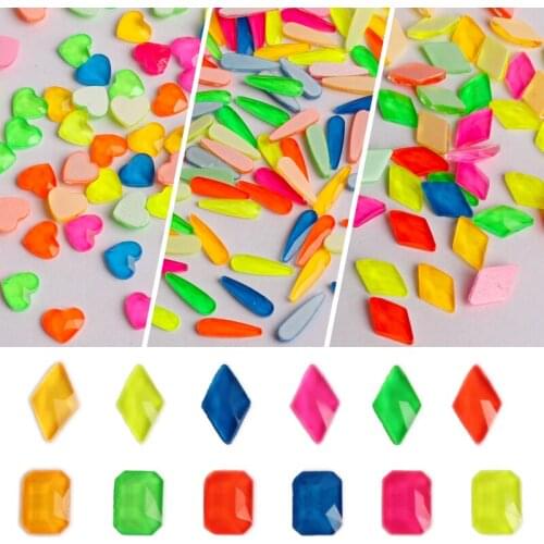 Wholesale 500/1000pcs Mix Shape Fluorescent Crystal Luminous Non Hotfix Nail Neon Rhinestones Clothes Nail 3D Nail Art Decor