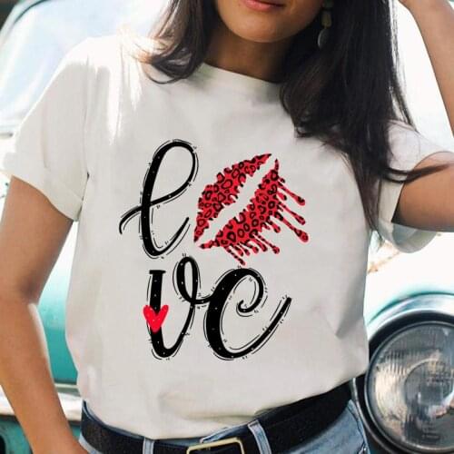 Women T-shirts Lip Love Lip Cute Ladies O-neck Trend Short Sleeve Cartoon T Top Shirt Print Female Graphic Fashion Tee T-Shirt