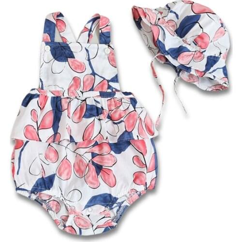 Explosive baby Kids boys girls Floral Printed Summer Baby Sleeveless Sling lace Romper cap set Sun protection clothing