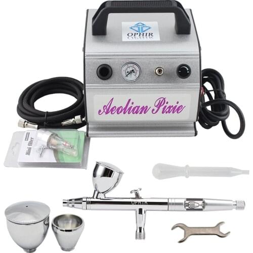 OPHIR 0.3mm Dual Action Airbrush Kit with Air Compressor Gravity Paint Gun for Hobby Body Paint Cake Decoration _AC088+006