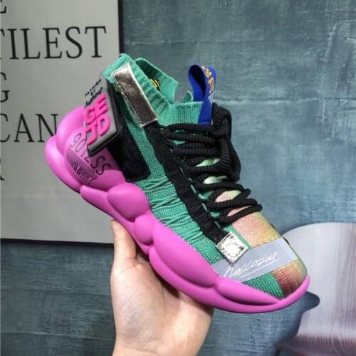 Koovan Women Chunky Sneakers Platform 5cm Thick Sole Ladies Casual Vulcanize Shoes Web Celebrity Dad Female Sneakers Designer