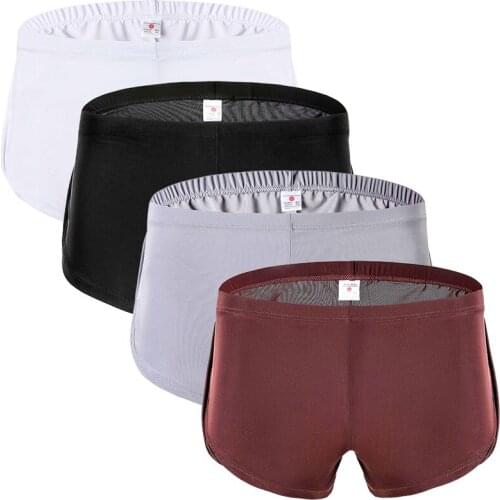 4Pcs/Lot Summer Men Underwear Sexy Boxer Shorts Ice Silk Thin Breathable Soft Underpants Sports Short Pants homme