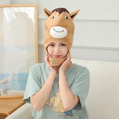 Cute Bee Sloth Parrot Cow Horse Head Soft Plush Doll Headgear Hat Sleeping Toy