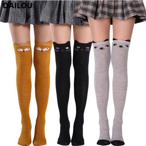 Sweet Cartoon Animal Cotton Socks Girl Ins Cute Warm Tights Happy Funny Trend Over Knee Socks Gifts Socks With Paws On The Foot