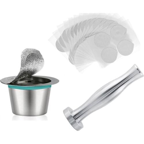 Reusable Coffee Capsule for Nespresso Reutilisable Refillable Capsule with Coffee Powder Hammer and 60Pcs Sealing Film