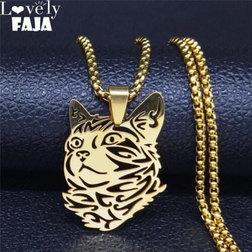 2021 Fashion Cat Stainless Steel Long Chain Necklace for Women/Men Gold Color Cat Necklaces Pendants Jewelry kolye N20339