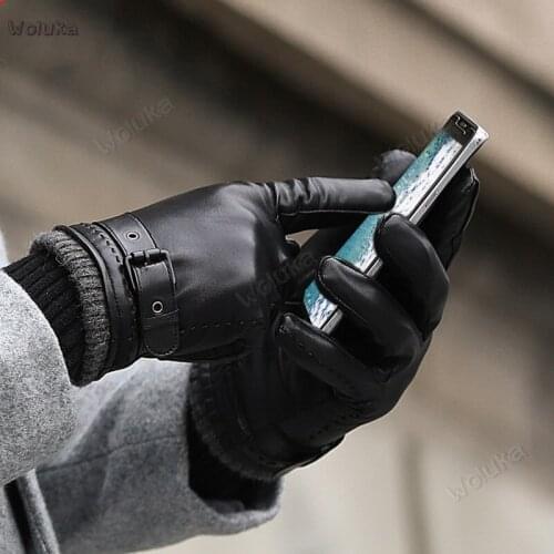 Motorcycle leather gloves mens cycling winter plus velvet thick warm touch screen cotton gloves CD50 Q02