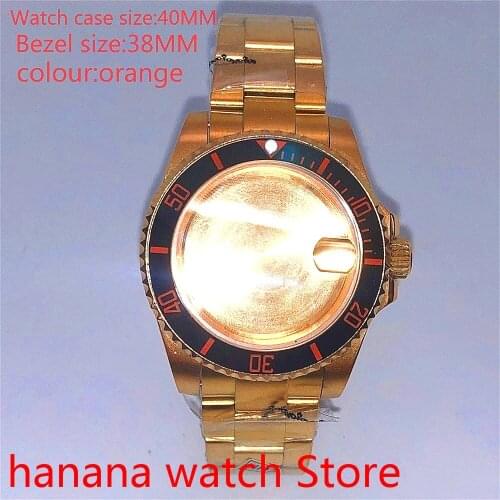 Suitable for NH35 36 Mingzhu2813 Miyata automatic winding 40mm sealed back gold box series, with rotating bezel orange