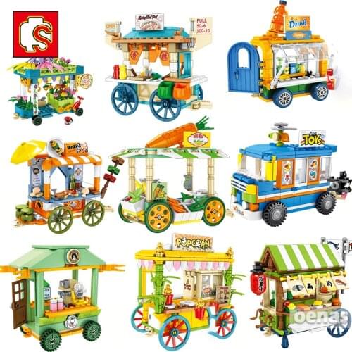 SEMBO MOC City Street View Friends Creator Sushi Ice Cream Truck Food Store Cart Buildings Blocks kids Boys Toys Children gift