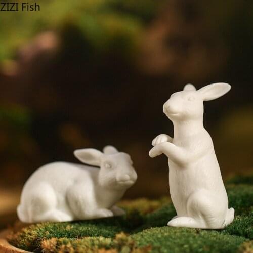 Modern White Ceramic Bunny Sculpture Home Flowerpot Potted Decorative Figurines Simple Animal Statue Home Decoration Accessories