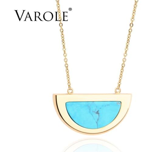 VAROLE 26 in Half moon Natural Stone Charm Necklaces & Pendants Gold Fashion Jewelry Pendant Necklace For Women Girls