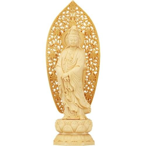 Boxwood Juniper Lilian Guanyin Carved Backlit Ornaments Creative Solid Wood Dedicated To Home Furnishings And Crafts Decor