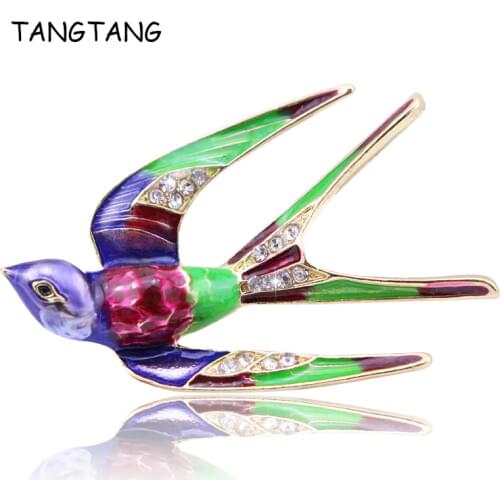 Green Purple Enamel Swallow Brooches for Women Wedding Hijab Pins Banquet Men Bird Colorful Classic Animal Scarf Clips, FB200