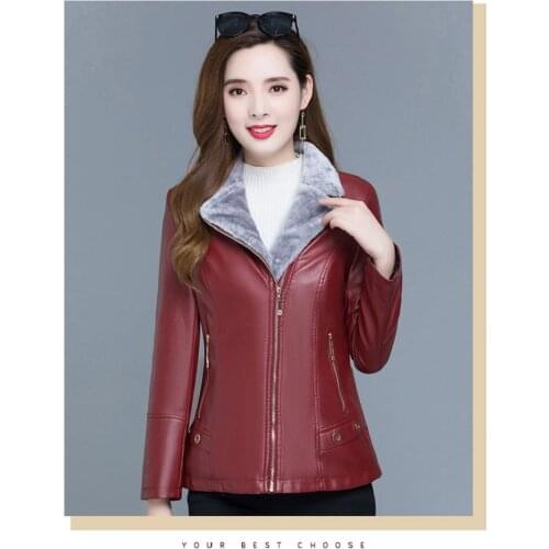 Womens plus size leather jacket Plush thickened PU coat