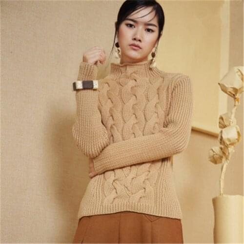 100%hand made pure wool knit women streetwear half high collar solid H-straight short pullover sweater one&over size