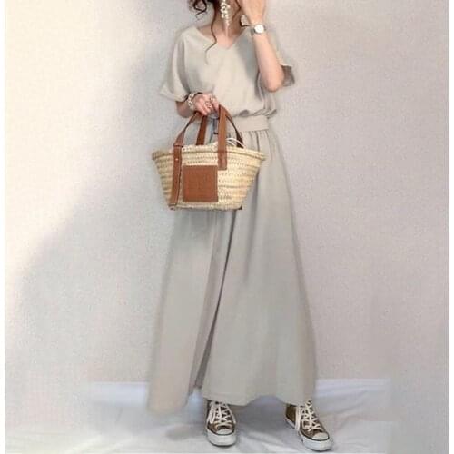 Simple Women Long Dress Maxi Length Short Sleeve Ladies Fashion Standard Waist A line casual korea japan female vestiods office