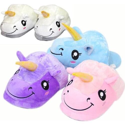 Winter Warm Indoor Slippers Cartoon Plush Unicorn Slippers Unisex Home fur Slippers woman shoes ladies pantofole unicorno b206