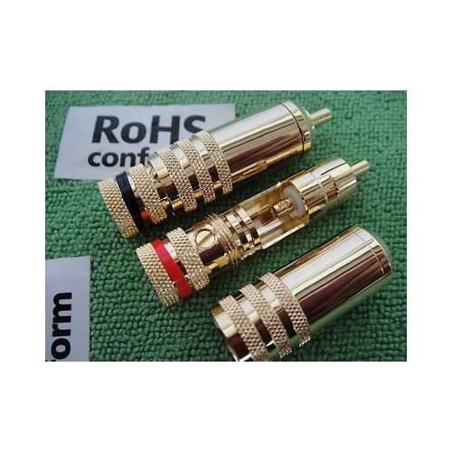 Gold RCA Car AUX AMP Audio CD Cable Screw Lock Solder Free CONNECTOR PLUG 73A 10