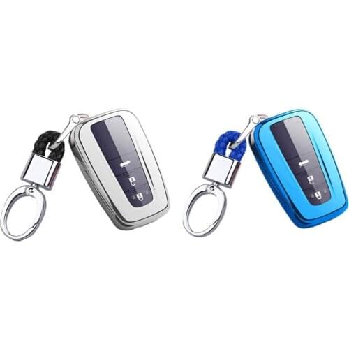 2 Set Key Fob Cover with Keychain TPU Smart Key Case for 2018-2021 Toyota Camry RAV4 Avalon Corolla, Silver & Blue