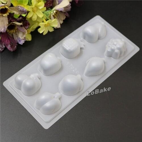 5pcs/lot) High quality 6 cavities various fruits shape PP Plastic Semi-transparent Chocolate Jelly & pudding Candy cake tools