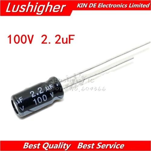 50PCS 100V2.2UF 5*11mm 2.2UF 100V 5x11 mm Aluminum Electrolytic Capacitor DIP