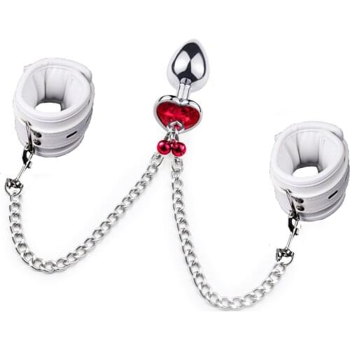 Stainless Steel Anal Bead Plug Sex Toys with Bell Tail for Men Women Fetish Bdsm Leather White Handcuffs Bondage Strap Sexyshop