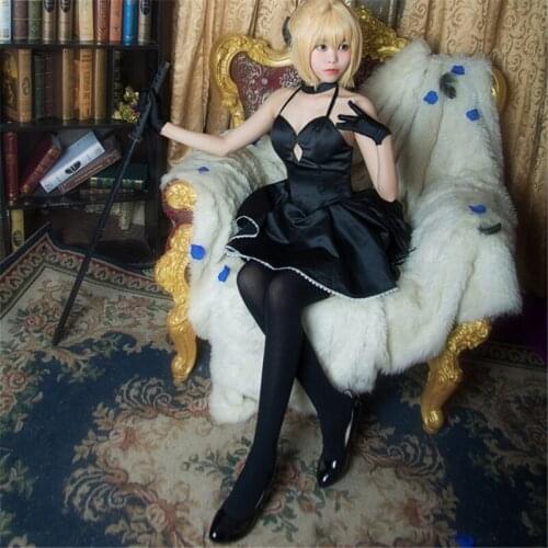 Anime FGO Zero Fate Black Dress Fate Stay Night Saber Alter Arturia Pendragon Cosplay Costume Halloween Costume For Women