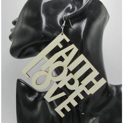 Laser Cut Faith Love Hope Word Wooden Dangle Earrings