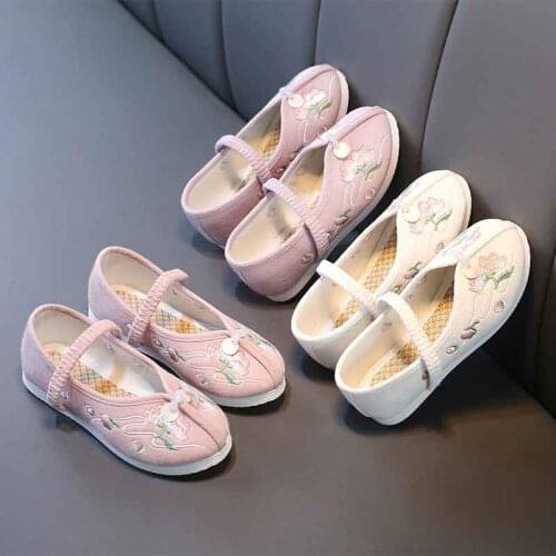 Kids Traditional Cloth Shoes Chinese Embroidery Boutique Dance Shoes Princes Girls Tang Hanfu Dress Shoes Casual Sneakers 25-36