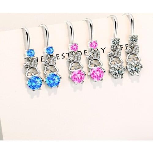 Girls' Lovely Small Animal Design Drop Earrings Bring Lucky Bunny Shiny Crystal Zircon Dangle Earring Cute Piercing Ear Jewelry