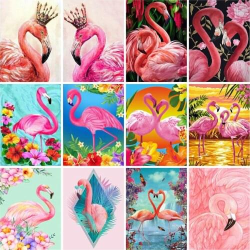 Huacan 5D DIY Diamond Painting Full Square Flamingo Couple Mosaic Set For Embroidery Cross Animal Beaded Pictures