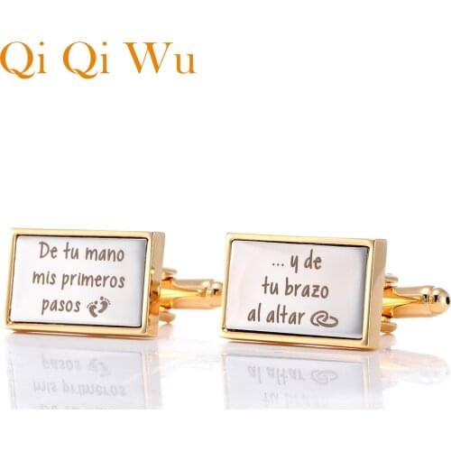 Personalized Brides father Wedding Gift Cufflinks Custom Engraved Mens Gold Cufflink Suit Shirt Cuff links Buttons Jewelry