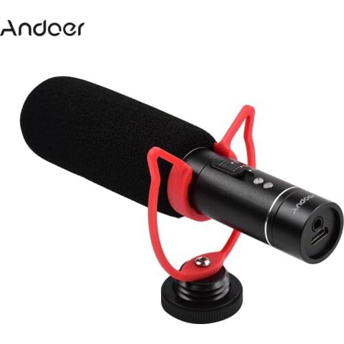 Andoer Video Microphone On-Camera Condenser Mic Accessories with Windproof Cotton Shock Absorption Bracket for Interview Record
